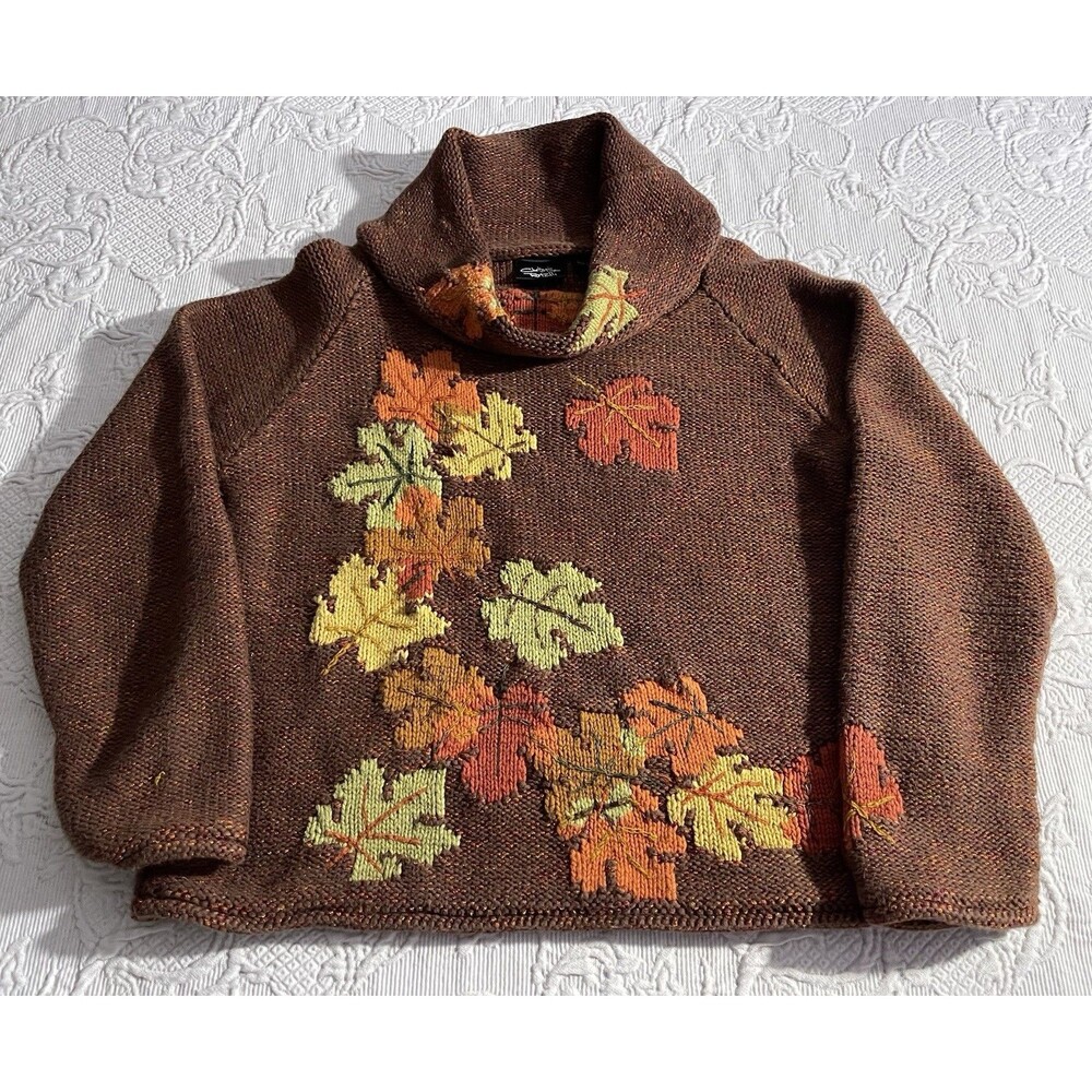 Christina Rotelli Fall Leaves Autumn Sweater Cowl Neck 90's/Y2K Ladies Medium